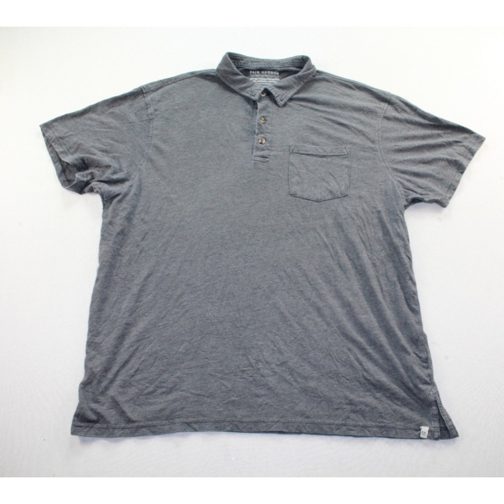 Fair Harbor Men Gray Polo Shirt Casual Short Sleeve Collar Size XXL